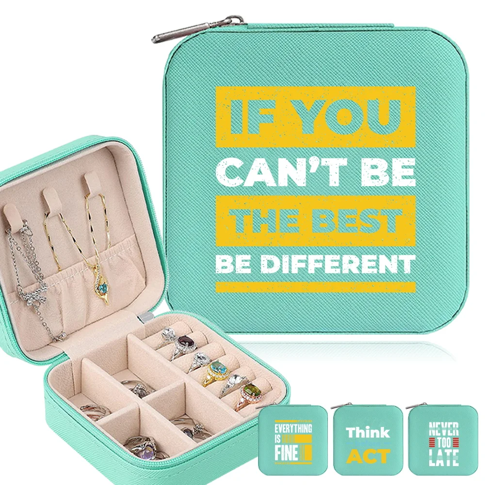 Women's Jewelry Storage Box Fashion Jewels Organizer Boxes PU Leather Waterproof Jewel Case Organizer Phrase Printing