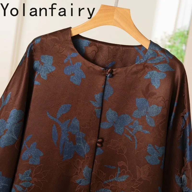 YOLANFAIRY 50mm 100% Real Mulberry Silk Shirts for Women Spring Autumn 2026 Luxury Watered Gauze Shirt Woman Blouse Elegant Tops