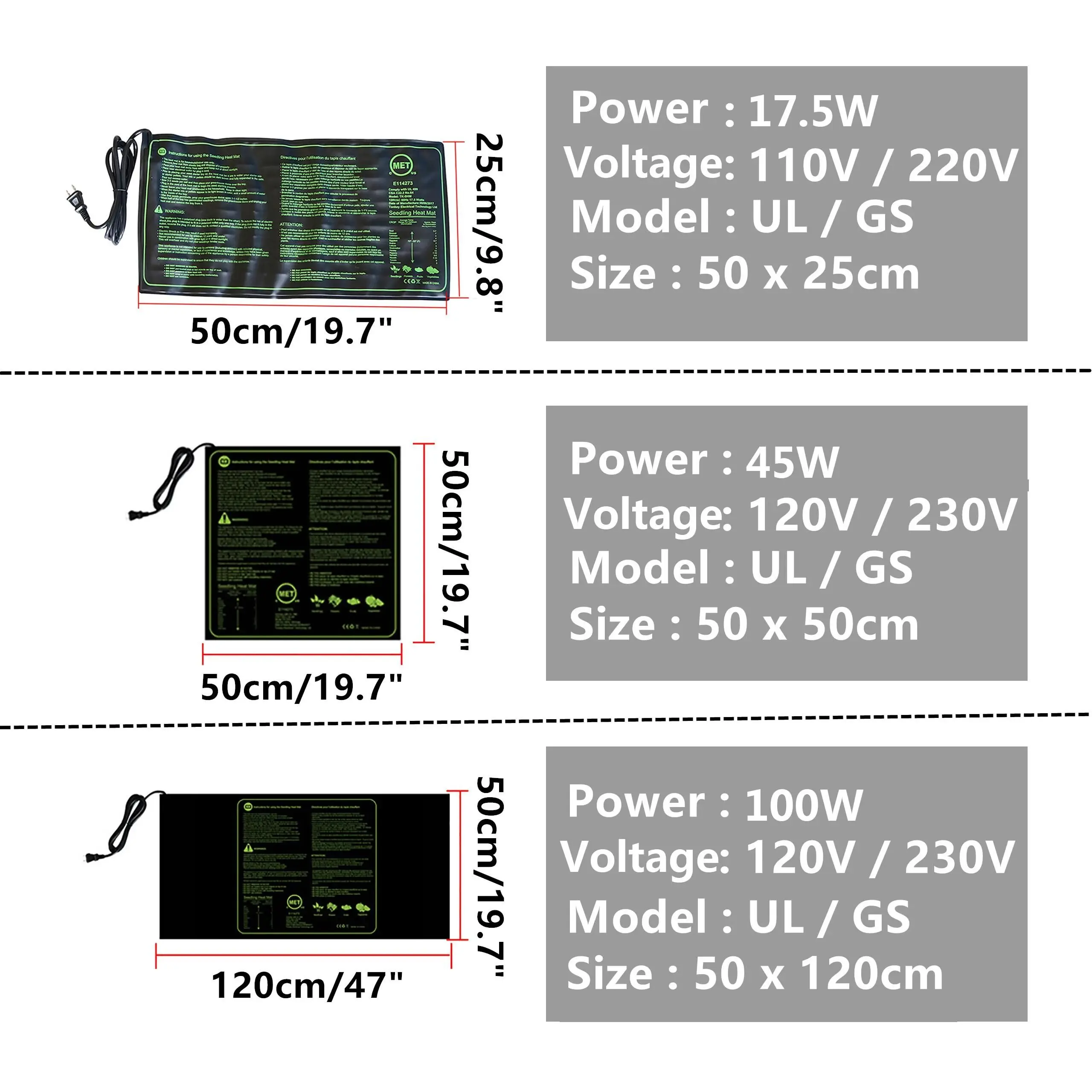 Mata grzewcza do sadzonek 50x25/50/120cm wodoodporna kiełkowanie nasion roślin rozmnażanie klon podkładka startowa 110V/220V artykuły ogrodnicze