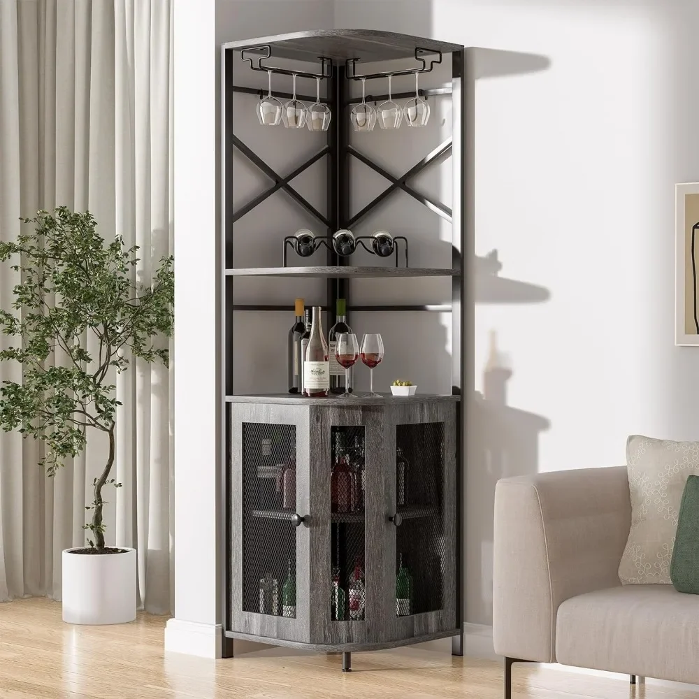 Armoire de bar avec vin T1 et verre T1, armoire d'angle avec étagères réglables, cave à vin domestique, bar