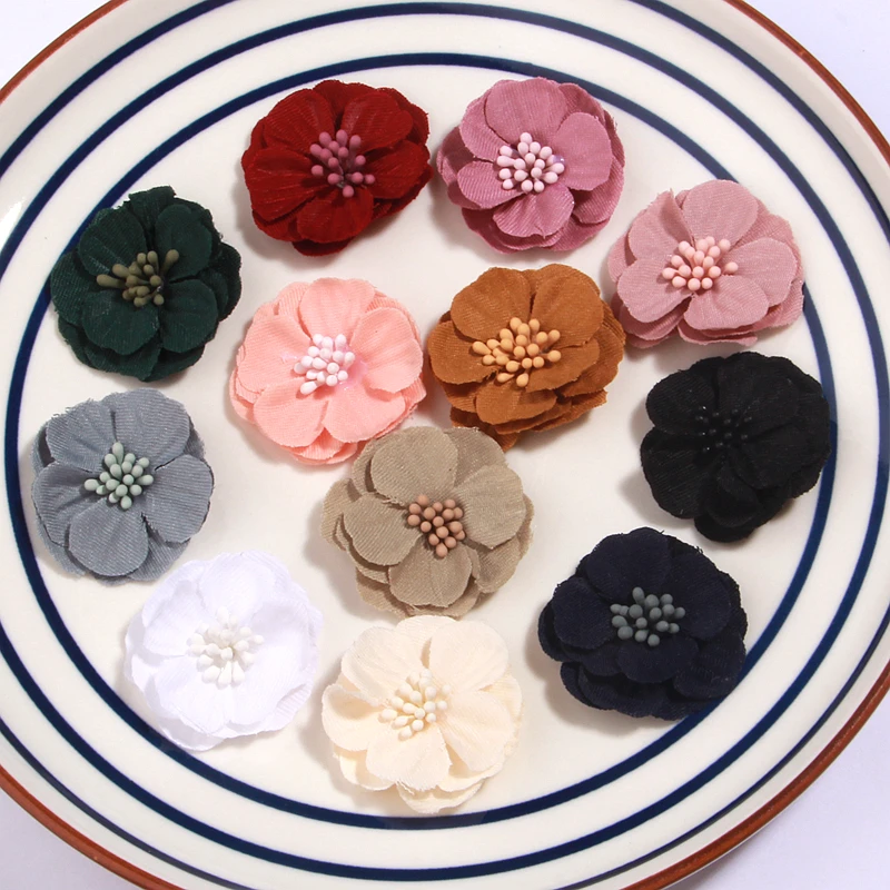 20Pieces 3.5cm Fabric Hair Flowers for Baby Girls Hair Accessories Chiffon Flower for Hair Band Dress Brooch Wedding Supplies