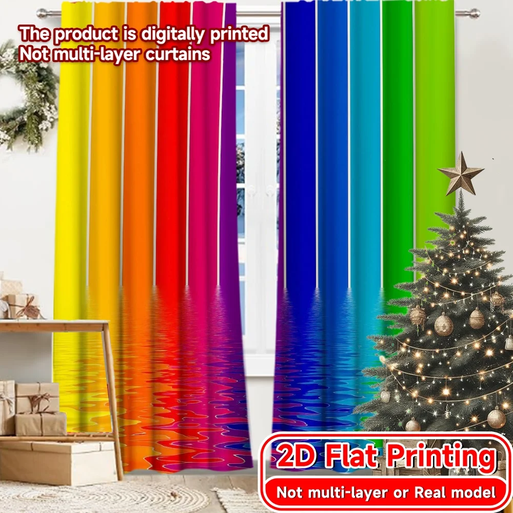 2pcs, 2D FLAT PRINTING Curtains (Without Rod) Rainbow Reflec