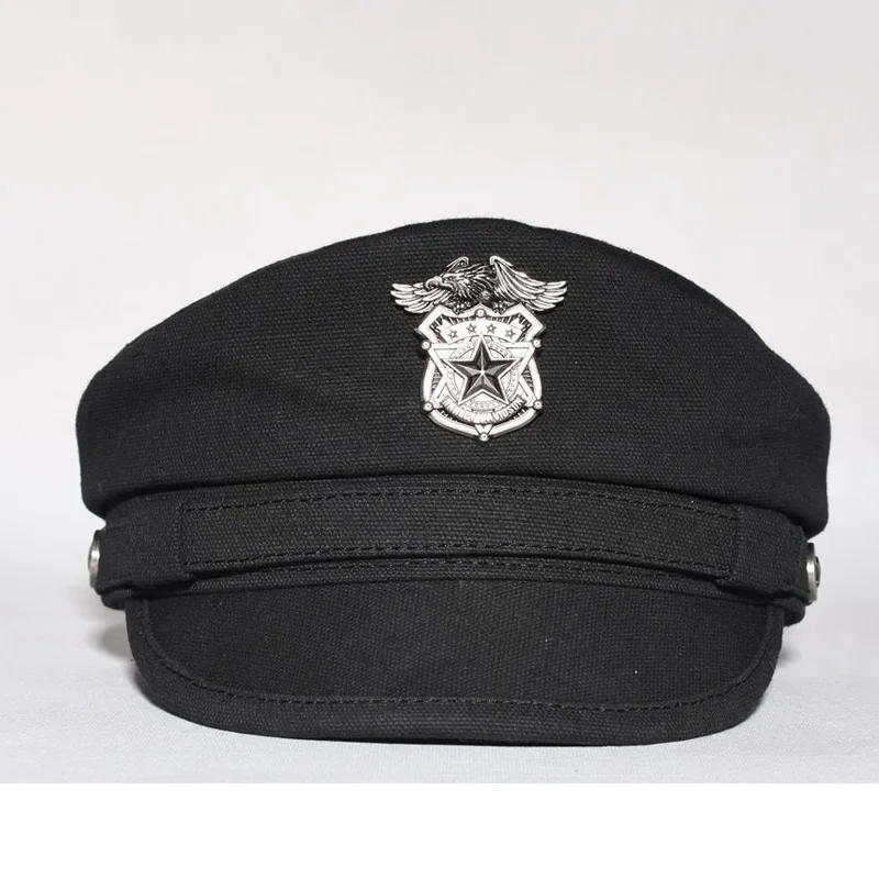 2025 New Navy Peaked Sailor Cap Men Women Summer Beret Hat Male Canvas Grey Eagle Belt Locomotive German Captain Casque
