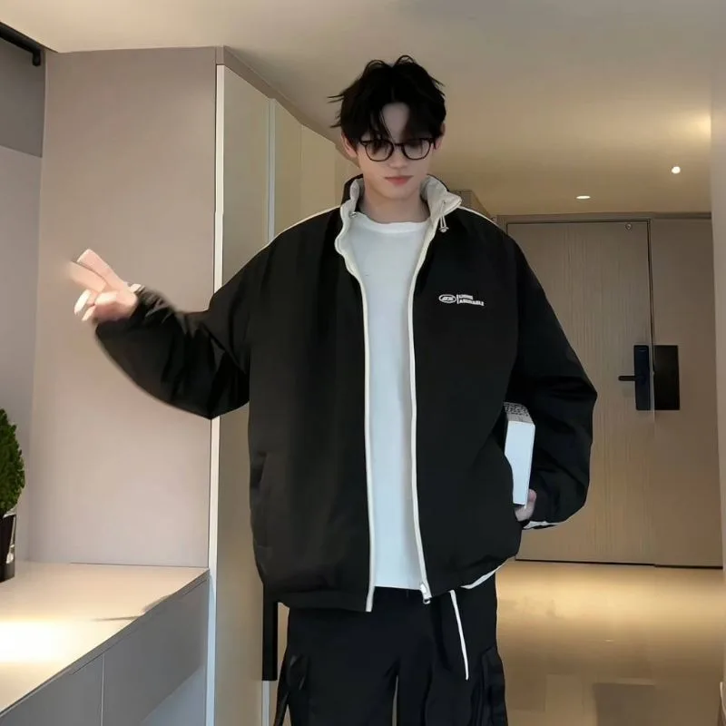 

Мужская зимняя утолщенная двусторонняя хлопковая куртка свободного покроя, стильное повседневное пальто унисекс, теплая парка для пар, Новое поступление