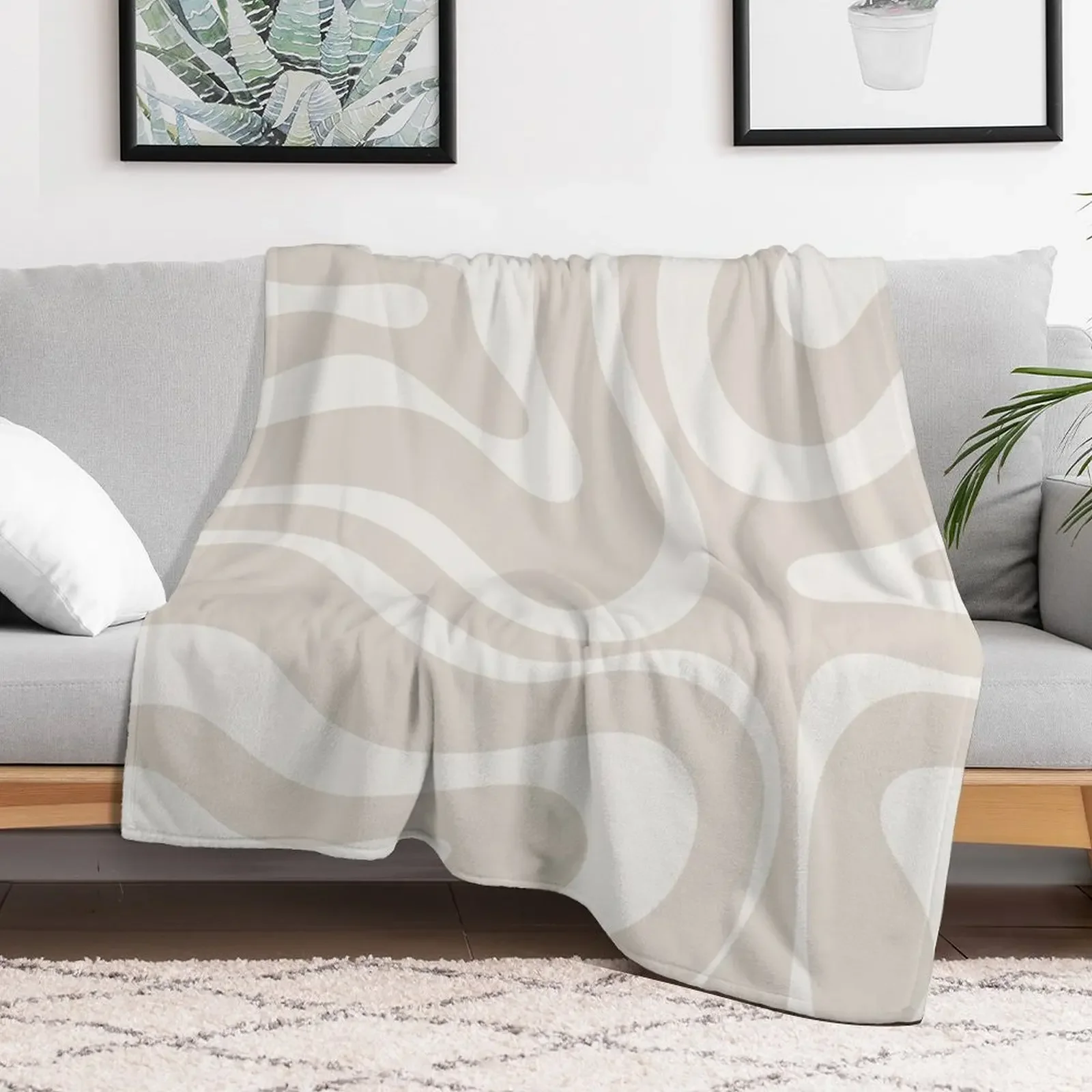 Liquid Swirl Modern Abstract Pattern in Light Mushroom Beige and Pale Cream Throw Blanket