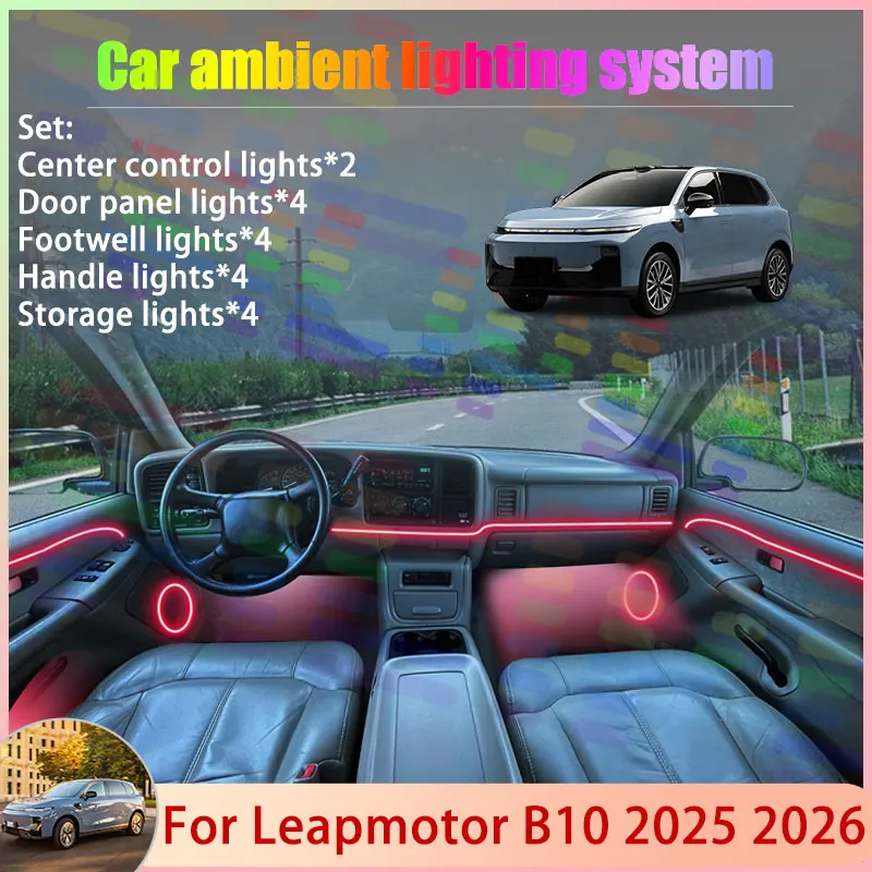 

For Leapmotor B10 2025 2026 2/24 in 1 Car Atmosphere Light Lamp RGB Shade Ensemble Streamer Atmosphere Set Auto Accessories Part