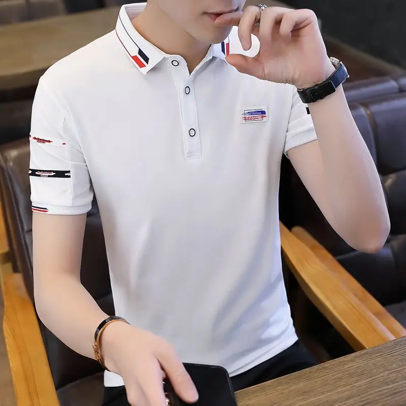 Men\'s Short-Sleeved Polo Shirt Summer Cotton T-shirt Men\'s Printing Clothes Korean Style Fashion Male Lapel Collar Polo Shirt