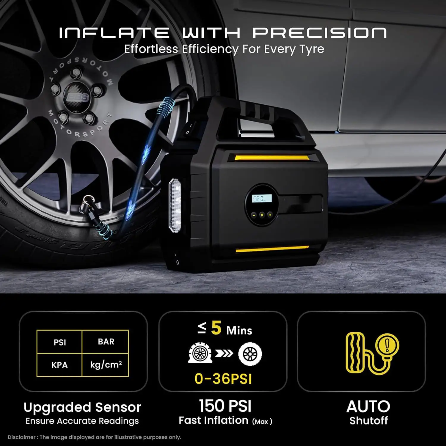 HF5501 Jump Starter z pompką do opon Przenośny wyświetlacz LCD Sprężarka powietrza Power Bank Inflator samochodowy z podświetlaną diodą LED