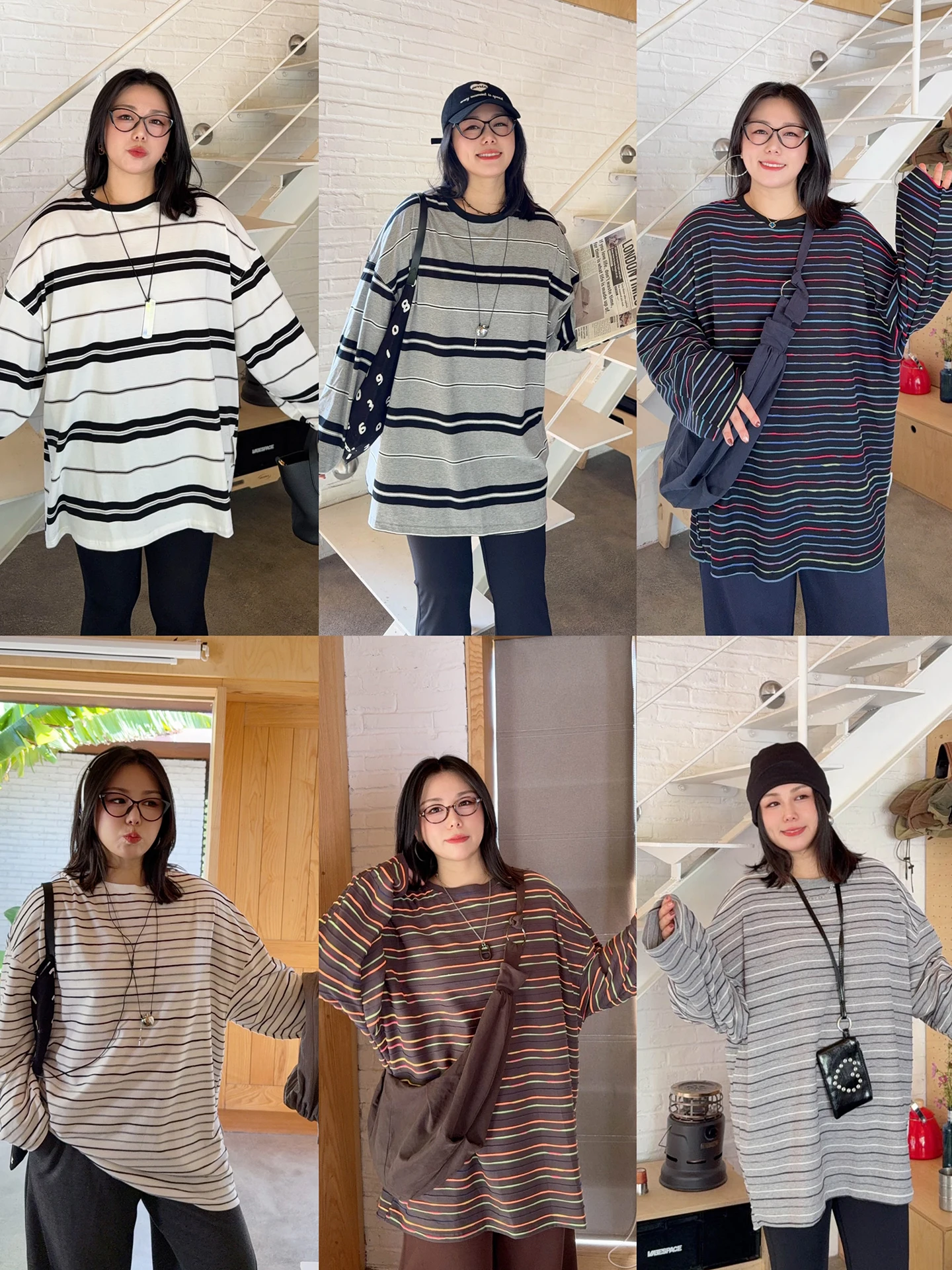 

VOGANA большая повседневная хлопковая футболка в полоску с длинным светом, свободная посадка, удобная дышащая корейская осенняя одежда для женщин