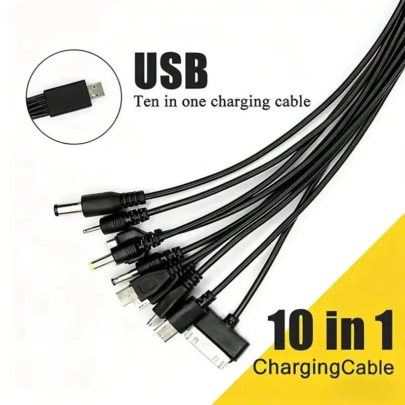 10 In 1 Multifunction USB Charging Cable Universal Multi Plug Charger Cord Multi Head Wire For Cell Phone MP3 MP4 Device Charge