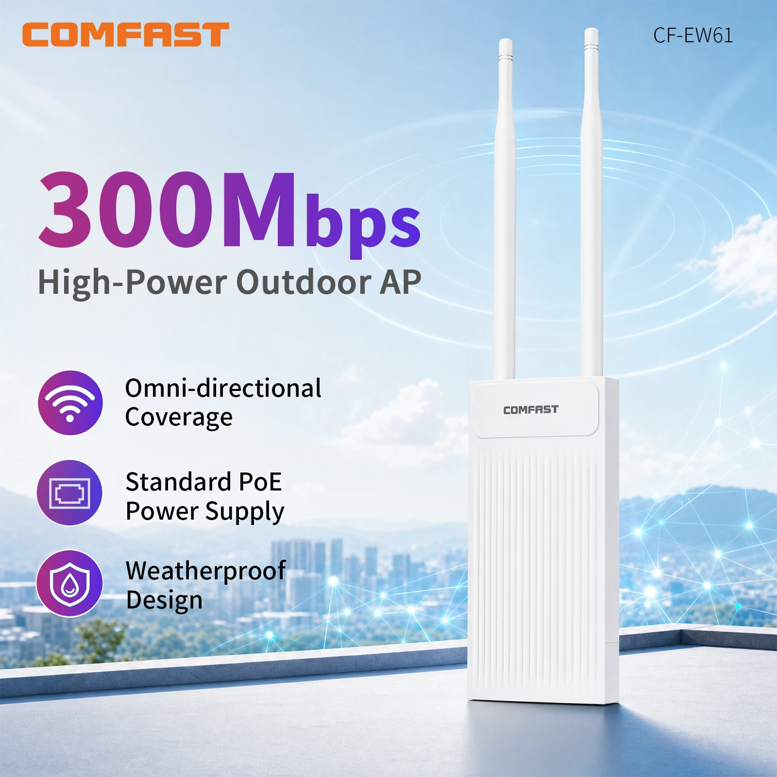 

Comfast Outdoor AccessPoint Wifi Router Amplifier 2.4GHz 300Mbps High Power Wireless AP Repeater Waterproof Wifi Extender Router