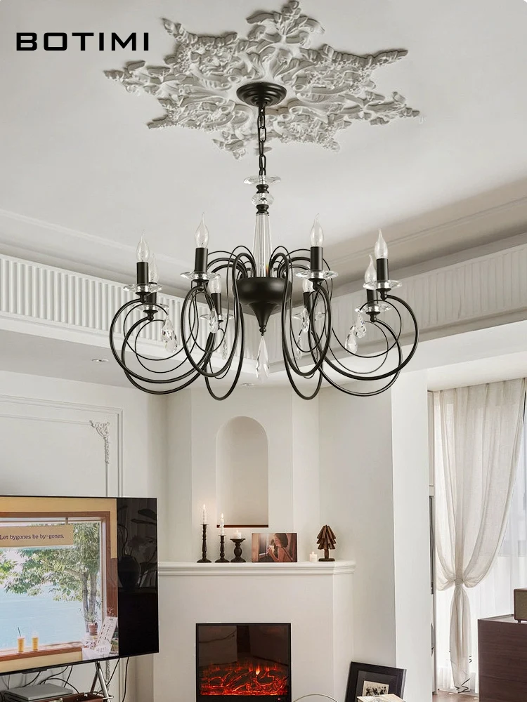 BOTIMI Artistic Black Chandeliers With Crystal For Living Bedroom Chandelier Lighting Hanging Lights
