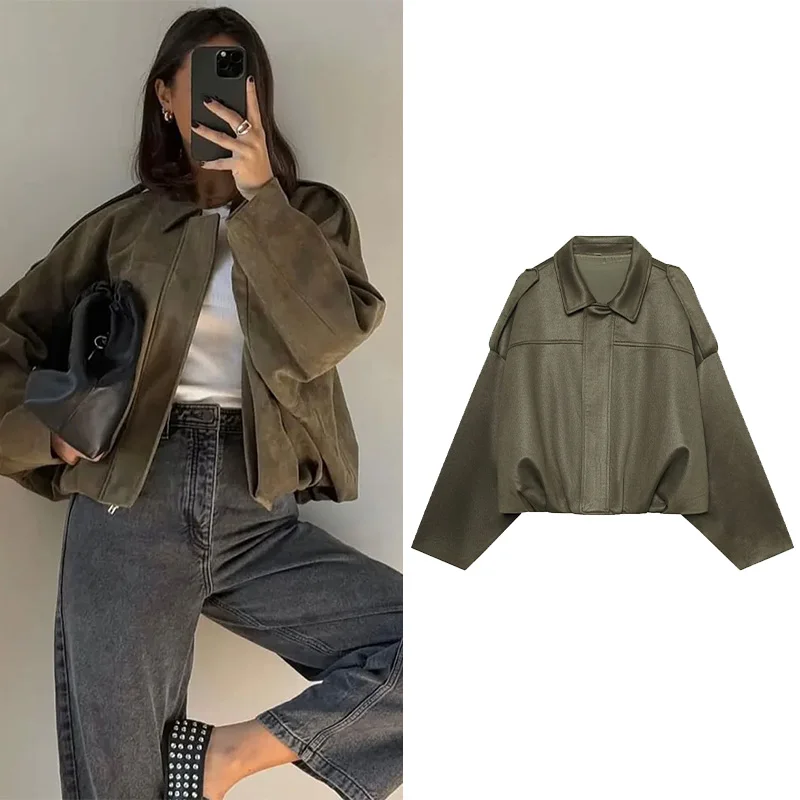 

NERHEFZ Autumn Bat Sleeves Jacket Women Loose Fit Elegant Long Coat Stylish Streetwear Youth Design Trendy Outerwear Casual Wear