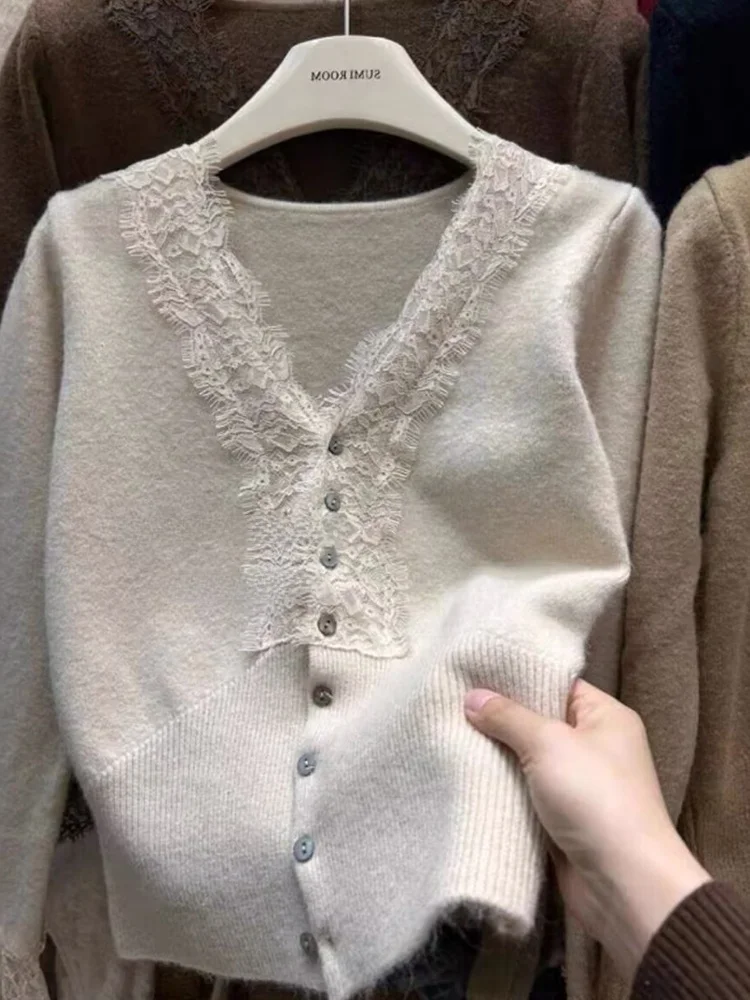 

Кружевной вязаный открытый кардиган Long Sve, свободный крой, Agel Design Sensation, женская модная верхняя одежда, свитер...