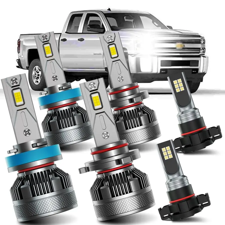 

Fits for 20072015 Chevy Silverado 1500 2500 3500HD High Low Beam Fog Lights Bulbs Combo, 6000K White PlugandPlay Super Bright Li