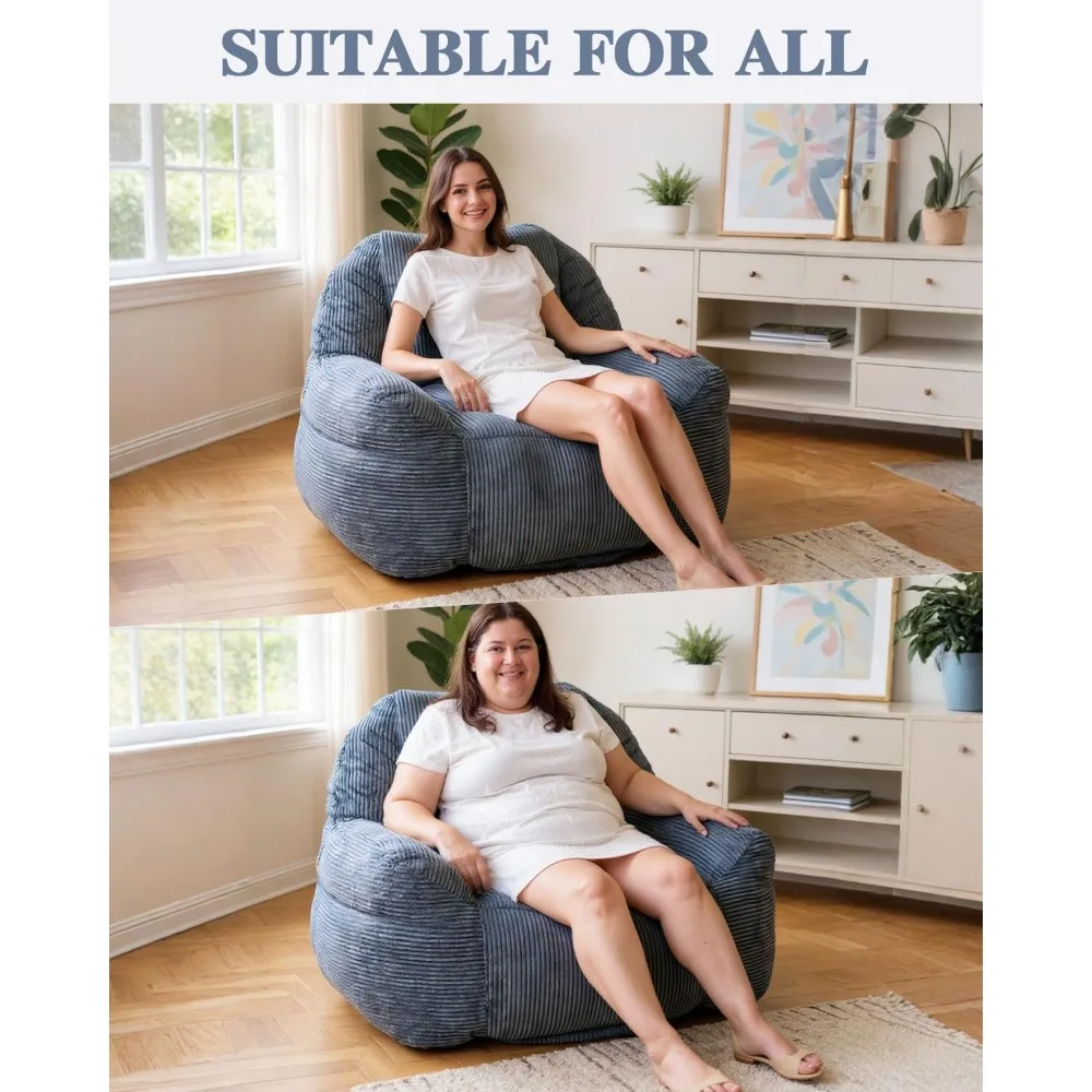 كرسي بين باج من الفرو الصناعي الفاخر بحجم الكبار مع رغوة الذاكرة عالية الكثافة، أريكة مريحة باللون الرمادي