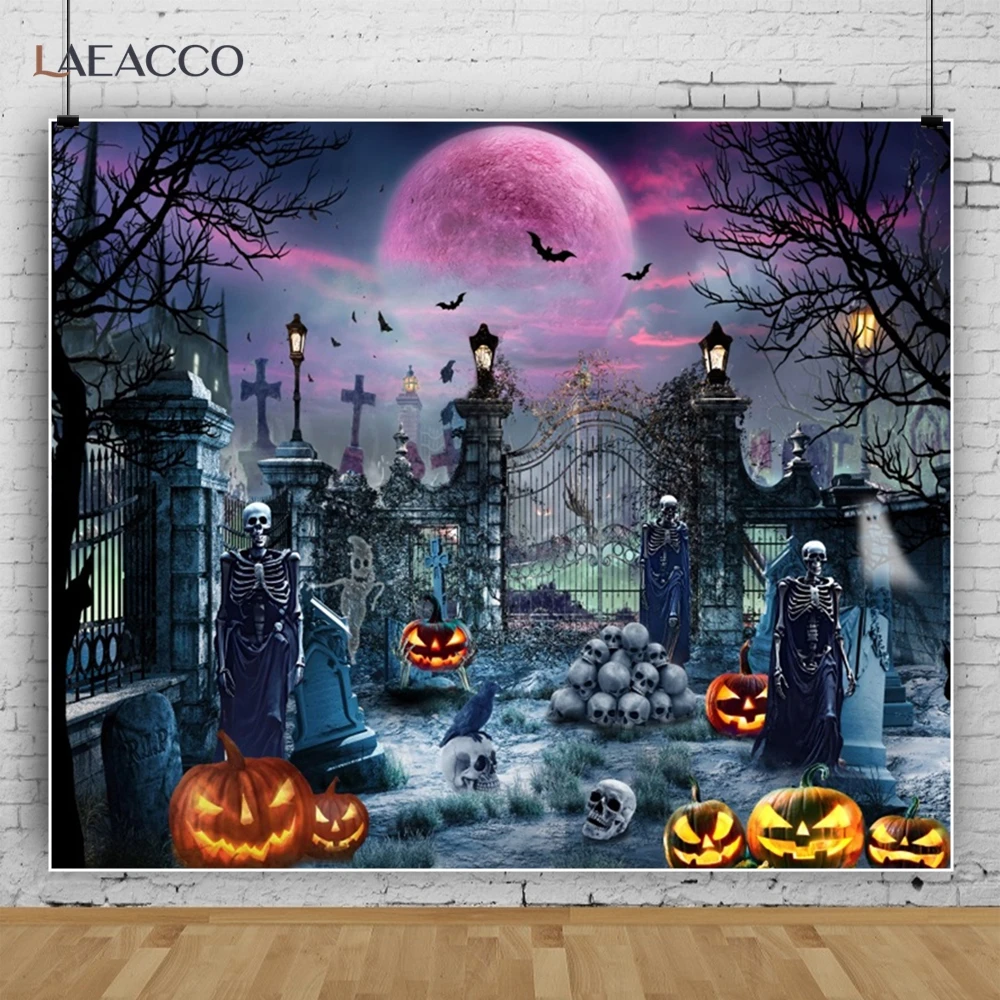Happy Halloween Retro Dark Castle Full Moon Night Party Photography Background Kids Friends Portrait Photocall Backdrop Decor