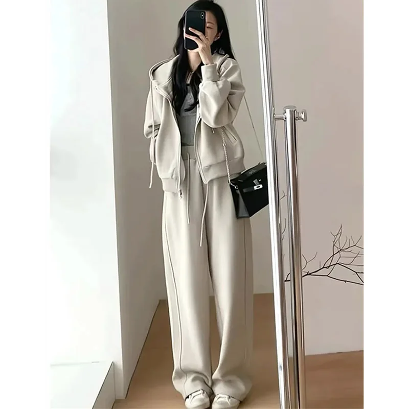 Ladies Fashion Long Sleeves Sportswear Sets Korean Female Loose Fit Tracksuit Sets Autumn Women Zipper Two Piece Set Sport Suit