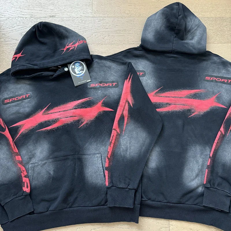 

Hell Star Red Print Vintage Waed Свободная толстовка с капюшоном High Street Толстовка Tagpresa Brand Повседневная удобная толстовка из смеси хлопка