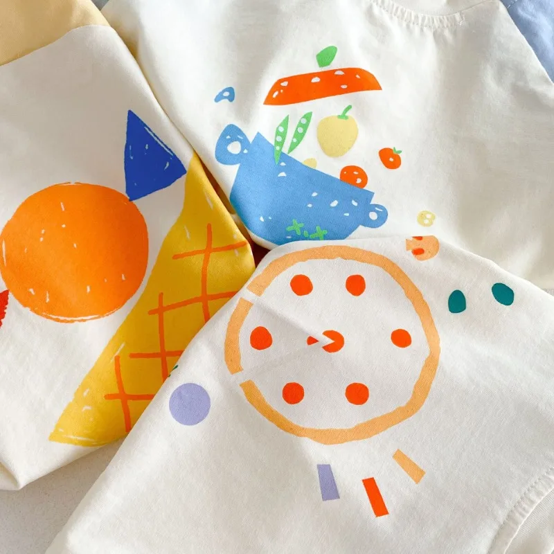 Baby Kids Cute Shorts Sleeve T-shirts Summer Wear Fruit Printed Children's O-Neck Tee Boys Girls Cotton Loose Tops