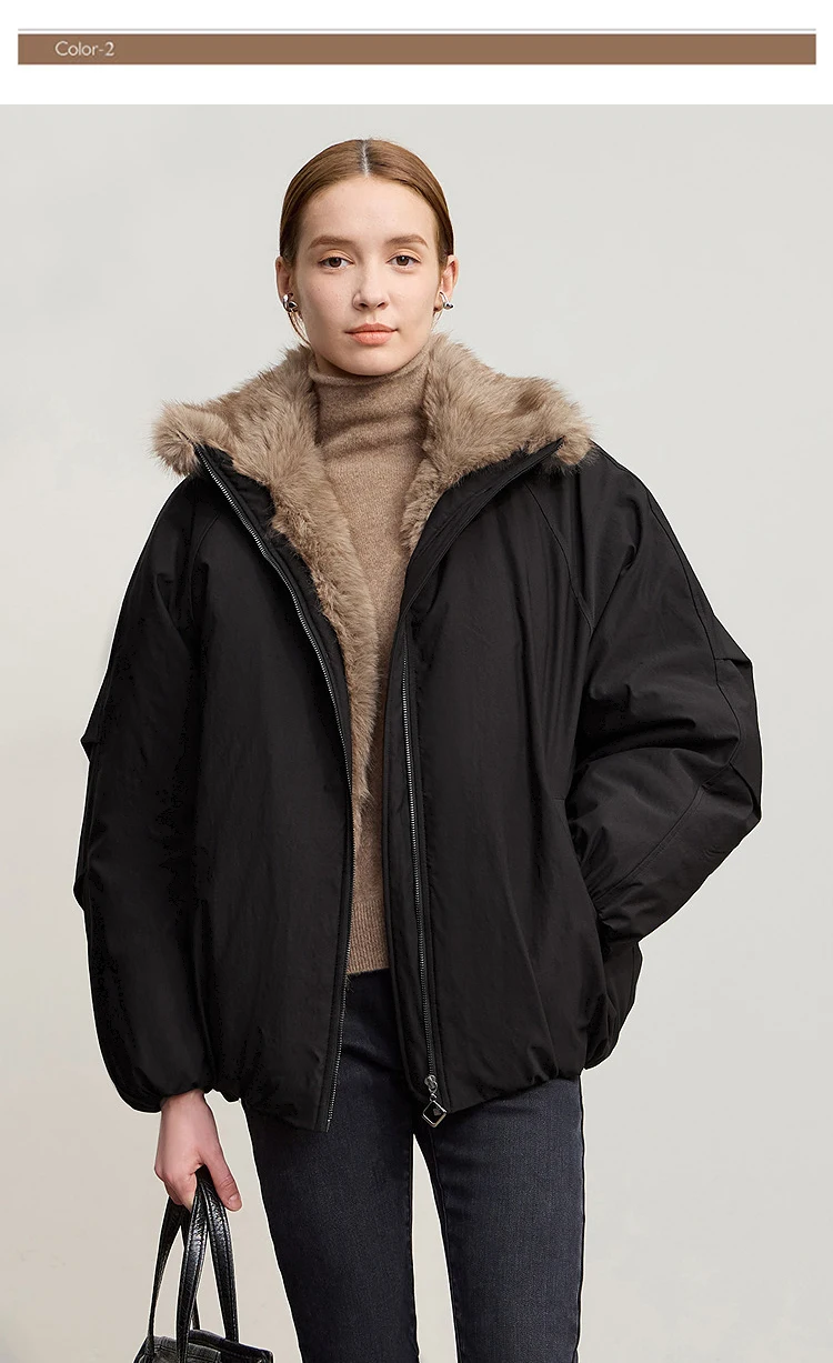 AMII Women's Jacket 2025 Winter New Loose Medium And Long Fur Collar Long Sleeve Zipper Casual Warm Parkas Jacket Woman 12544100