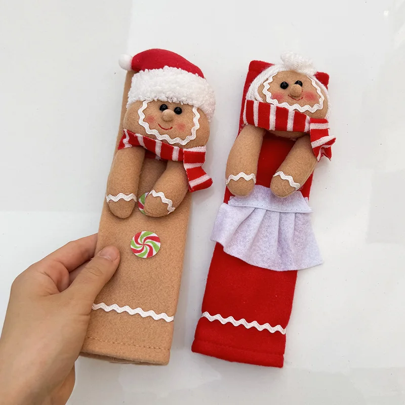 

2PCS Christmas Small Gift Velvet Gingerbread People Refrigerator Handle Decoration Christmas Household Items