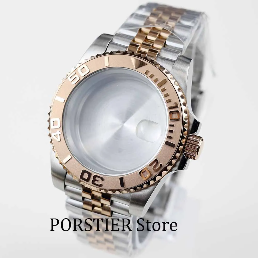 

40mm rose gold watch case oyster jubilee strap sapphire glass fit NH35 NH36 movement waterproof 28.5mm dial SUB GMT high quality