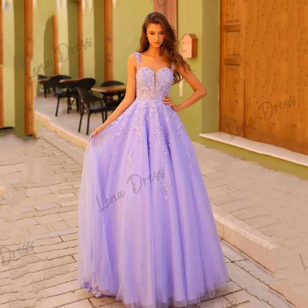 

Lena-Sparkling Embroidered Tulle Ball Dress 2024 Purple A-line Evening Dress Wedding Party Dress Vestidos De Fiesta