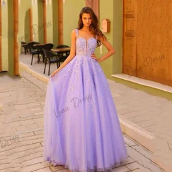 Lena-Sparkling Embroidered Tulle Ball Dress 2024 Purple A-line Evening Dress Wedding Party Dress Vestidos De Fiesta