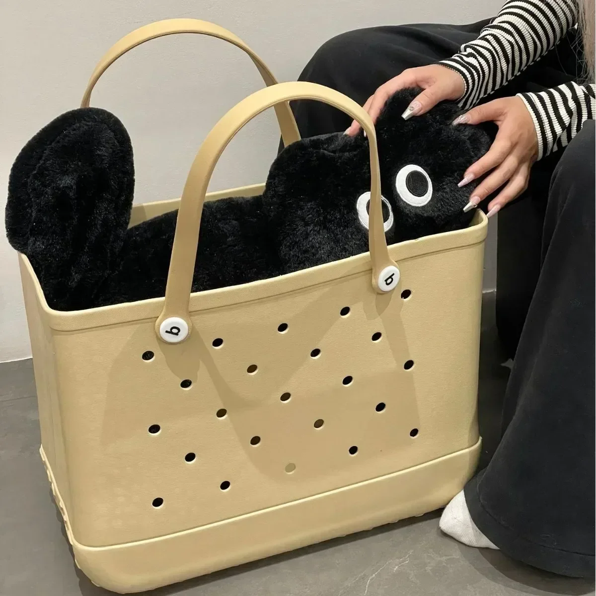 

L/XL Croc Beach Tote Bag Rubber EVA Waterproof Basket Extra Large Women Shopping Shoulder Handbag Beach Jelly Sac Tote Bag Purse