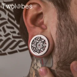 Twolobes 2PCS Flower Ear Gauges Plugs Tunnels 316 Stainless Steel Women Expander Earrings Piercing Body Jewelry