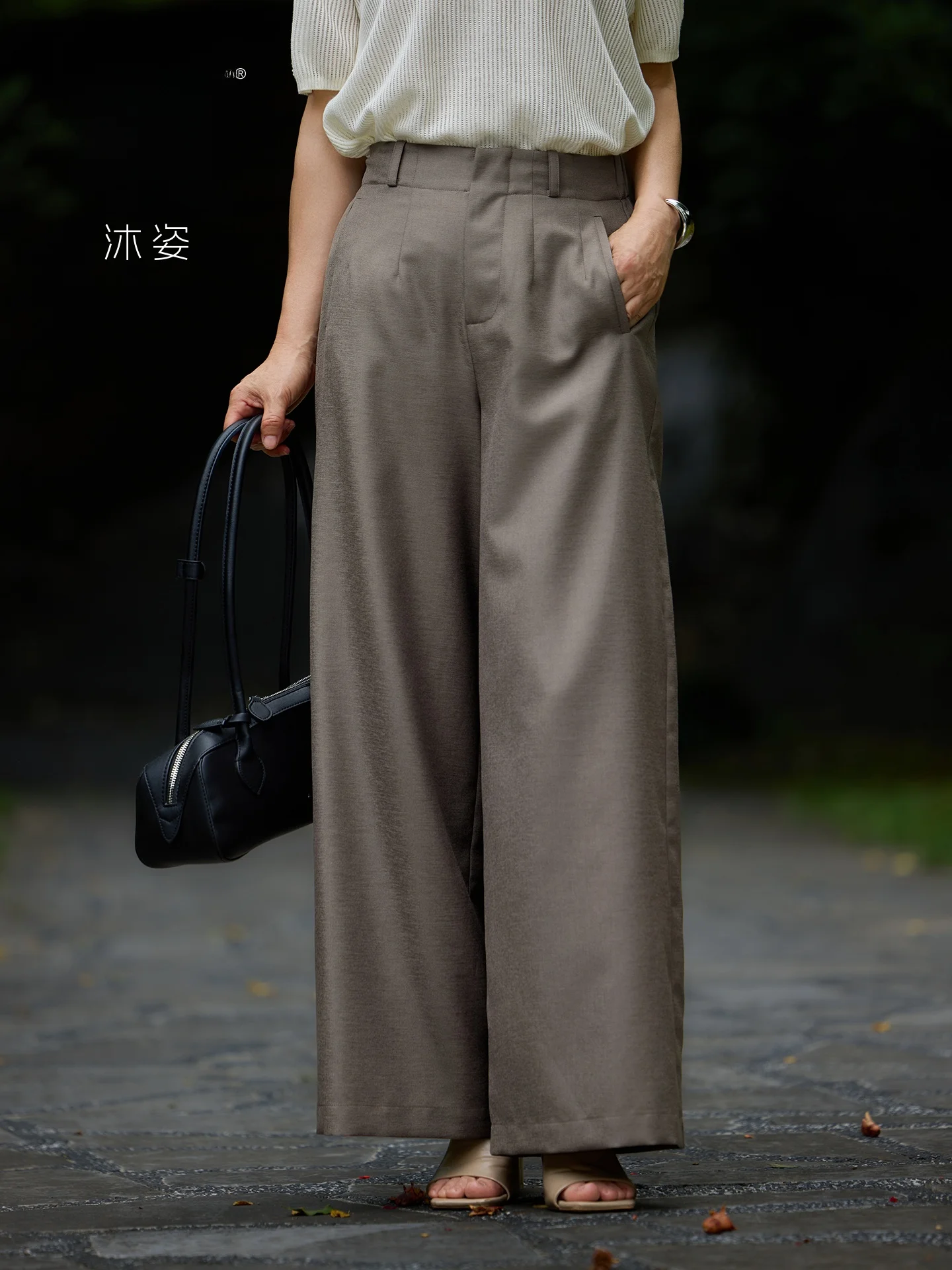 

High Waist Wide Leg Pants Loose Fit Suit Style Mid-aged And Elderly Women's Summer Fashion Casual Polyester Fiber Trousers