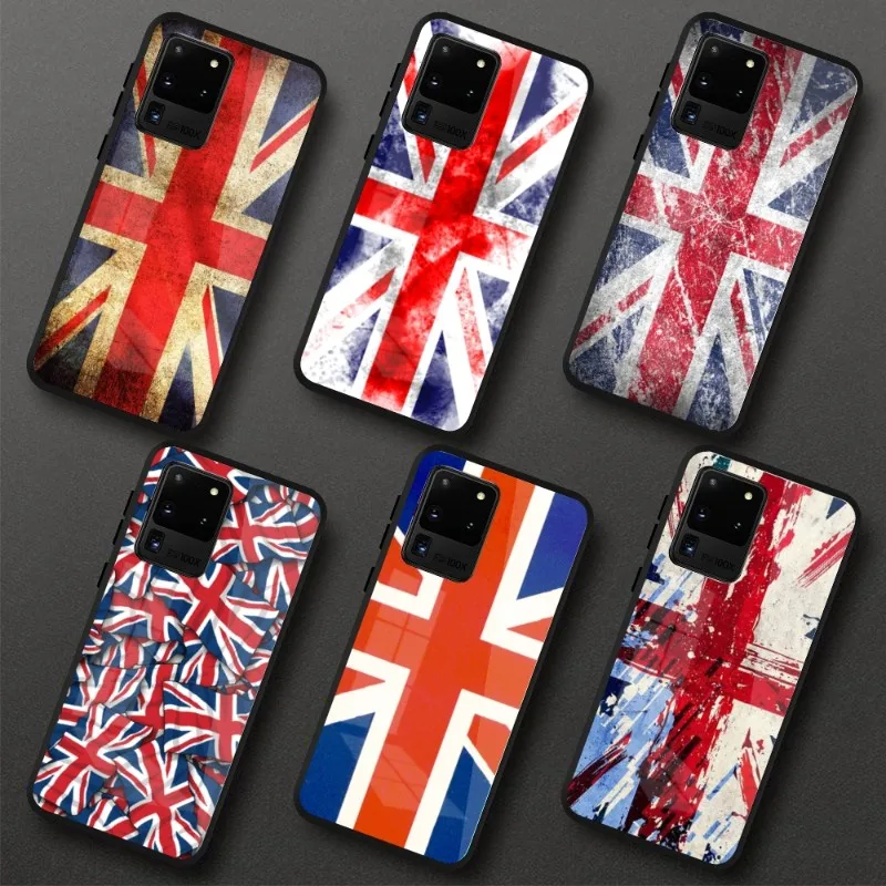 British Uk Union Flag Phone Case for Samung S23 S22 S21 Pro Ultra A13 A33 A53 NOTE 20 PC Glass Phone Cover