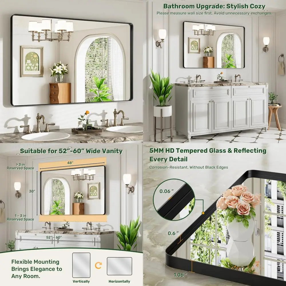 

Черное зеркало для ванной комнаты 48x30 для раковины, настенное косметическое зеркало в металлическом каркасе, прямоугольное зеркало для спальни, гостиной Res