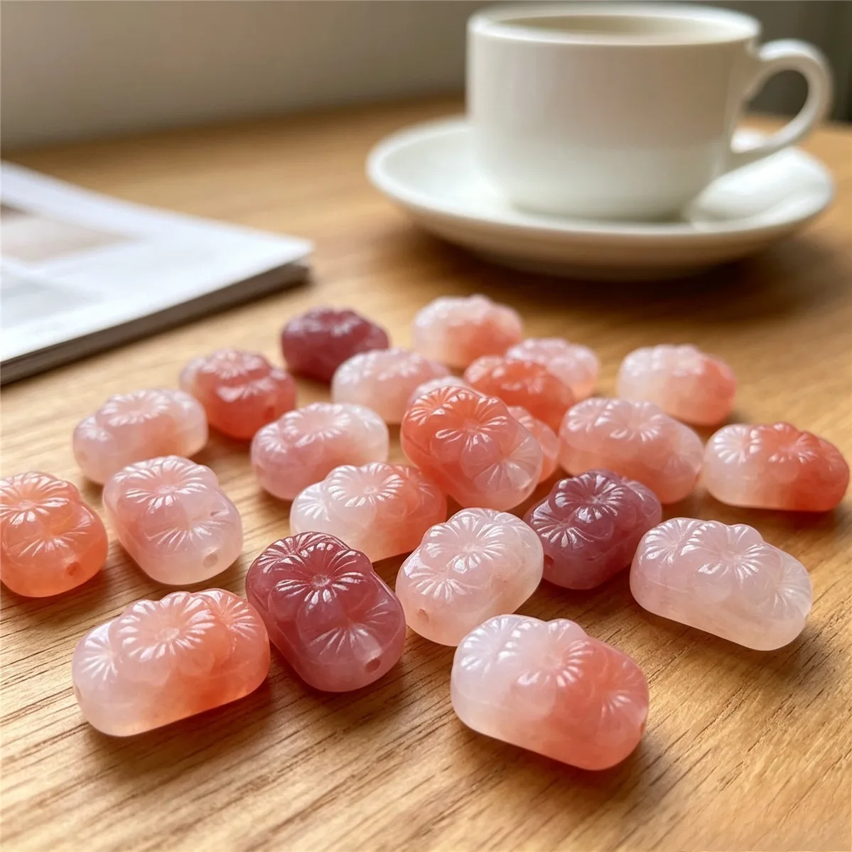 Natural Candy Color Salt Source Agate Carved Plum Blossom Pendant Bar DIY Bracelet Jewelry Findings