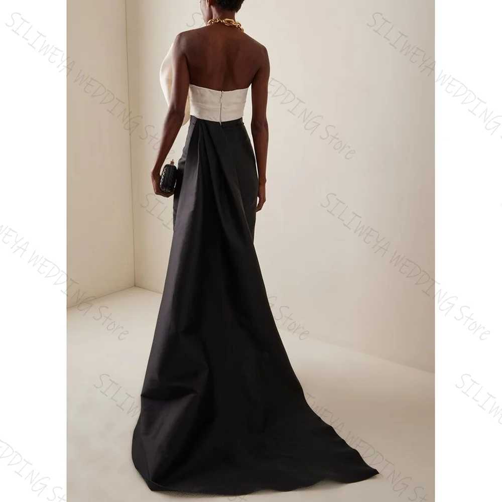 Bow Decoration Black Floor-length A-Line Evening Dress Female Formal Party Prom Gown Vestidos De Fiesta