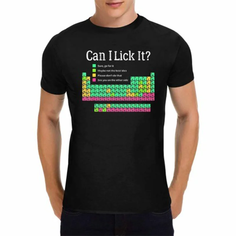 

Men's Black Crew Neck T-Shirt Can I Lick It Periodic Table T-Shirt WHX 180g