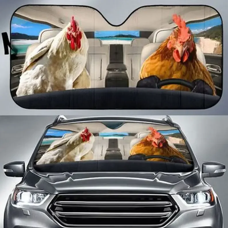 Chicken Fast And Furious Auto Sun Shade Personalized Sunshade, Windshield Sunshade, Custom Animal Pattern Sunshade, Personalized