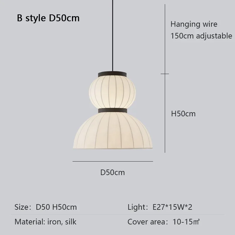 Eenvoudige zijden kroonluchter in kooivorm, retro kunstlamp, woonkamer, keuken, Japanse Wabi Sabi zijden hanglamp