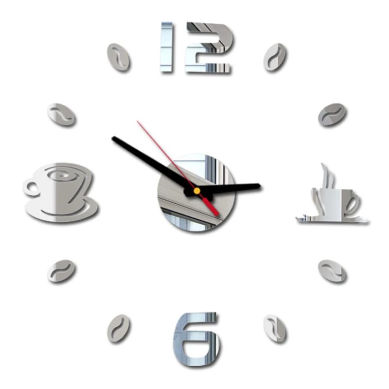 

Coffee Cups Wall Clock European Acrylic Wall Sticker Home Decoration Office Living Room Quartz Needle Kitchen Wall Art Decor HOT