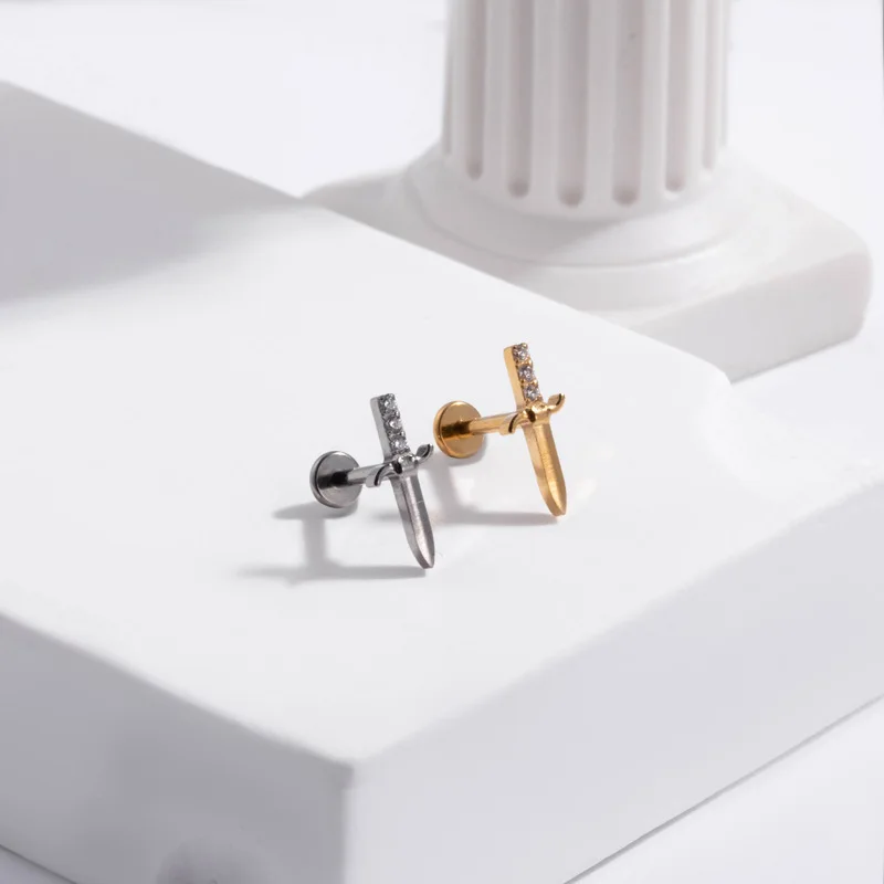 

1PC G23 Titanium Stud Earrings Internal Thread Zircon Cross Flower Labret Flat Back Lobe Helix Tragus Labret Piercing Jewelry