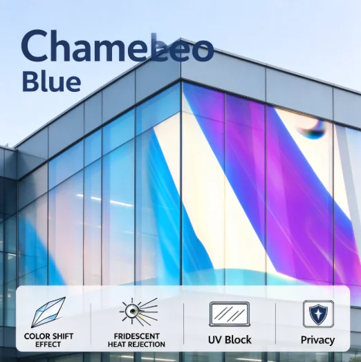 Chameleon Blue Window Tint Roll PET Material One Way Privacy Heat Rejection Anti Glare Solar Control For Household Automotive Wi