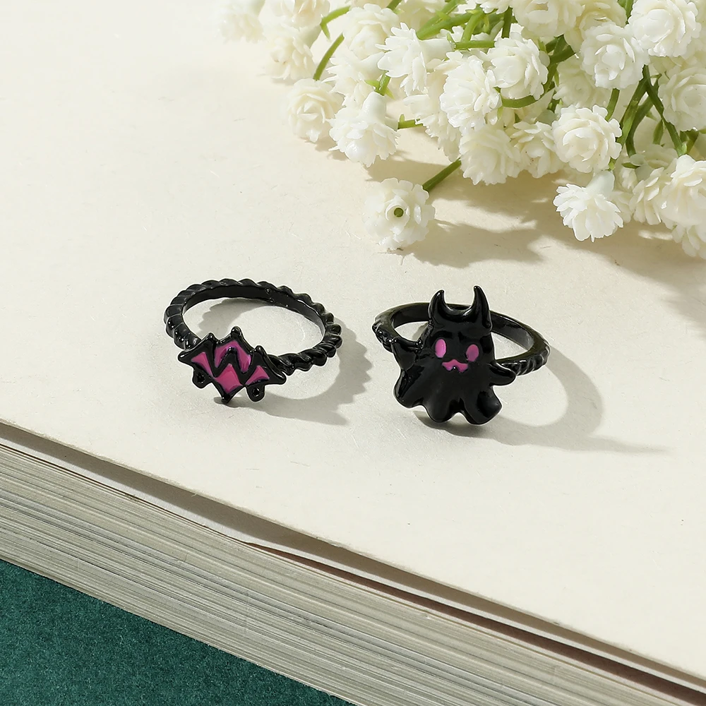 Ghost Style Rings for Women Black Gothic Sweet Punk Jewelry Y2k Accessories Gifts