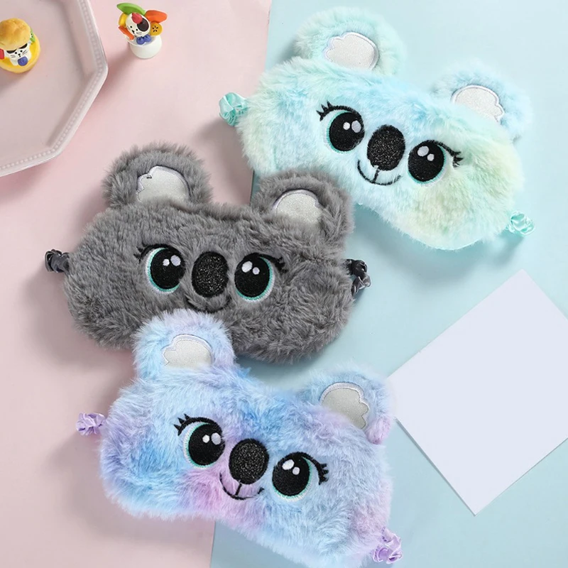 Cute Koala Kids Sleep Mask Cartoon 3D Eye Blindfolds Plush Anime Eye Mask Sleeping Travel Eye Band Shade Rest Eyepatch