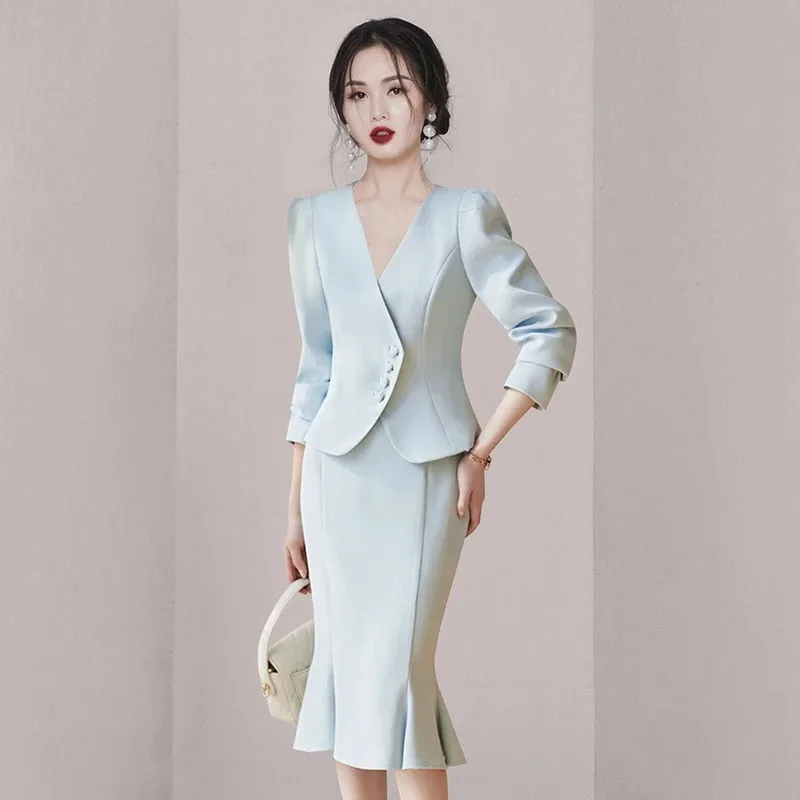 

Insozkdg Business Suit Women's 2024 Spring Autumn High-end Temperament Office Lady Slim-fit Jacket Fishtail Skirt Two-piece Set