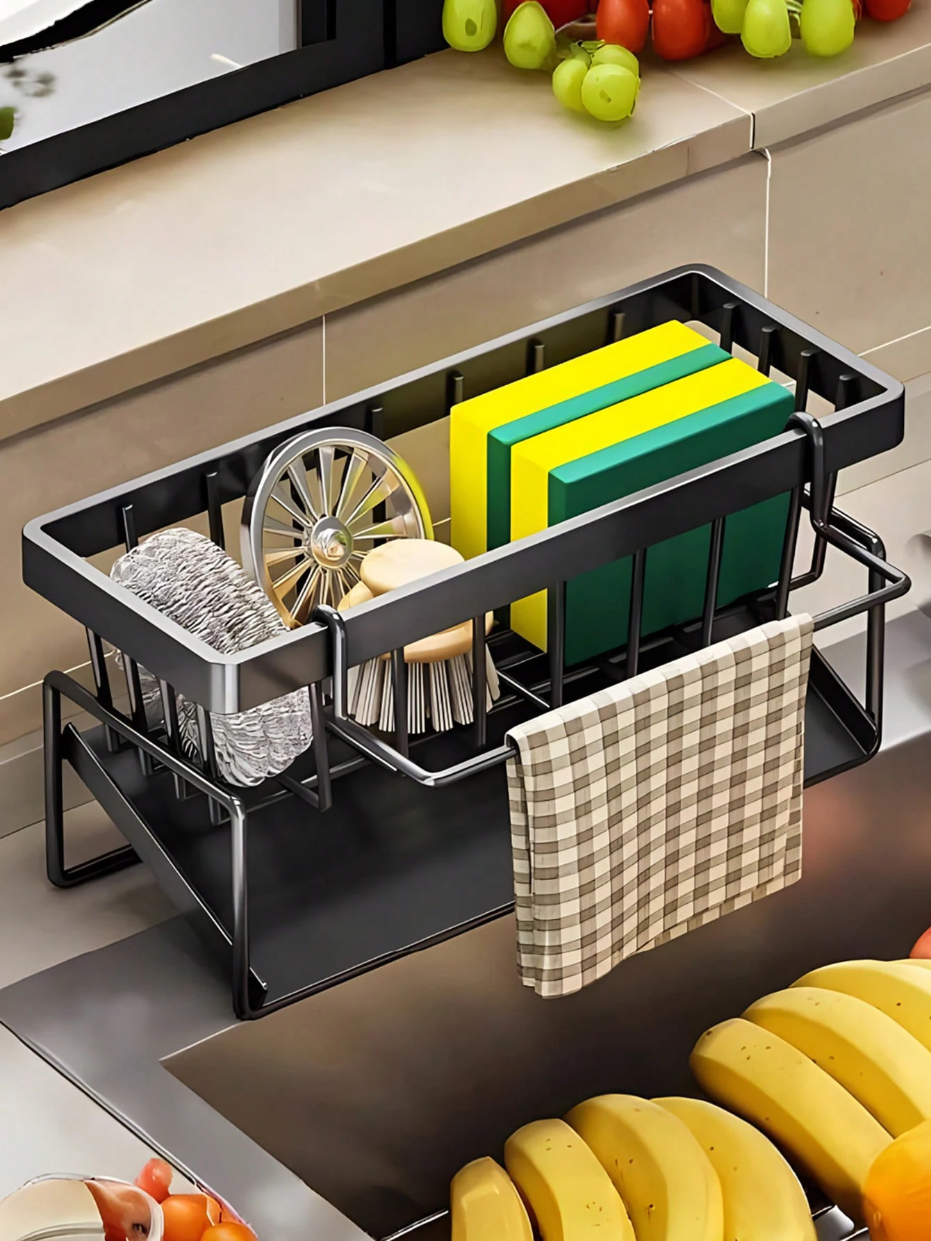 1pc kitchen storage rack sponge scouring pad detergent storage rack countertop cleaning cloth rack sink drain rack