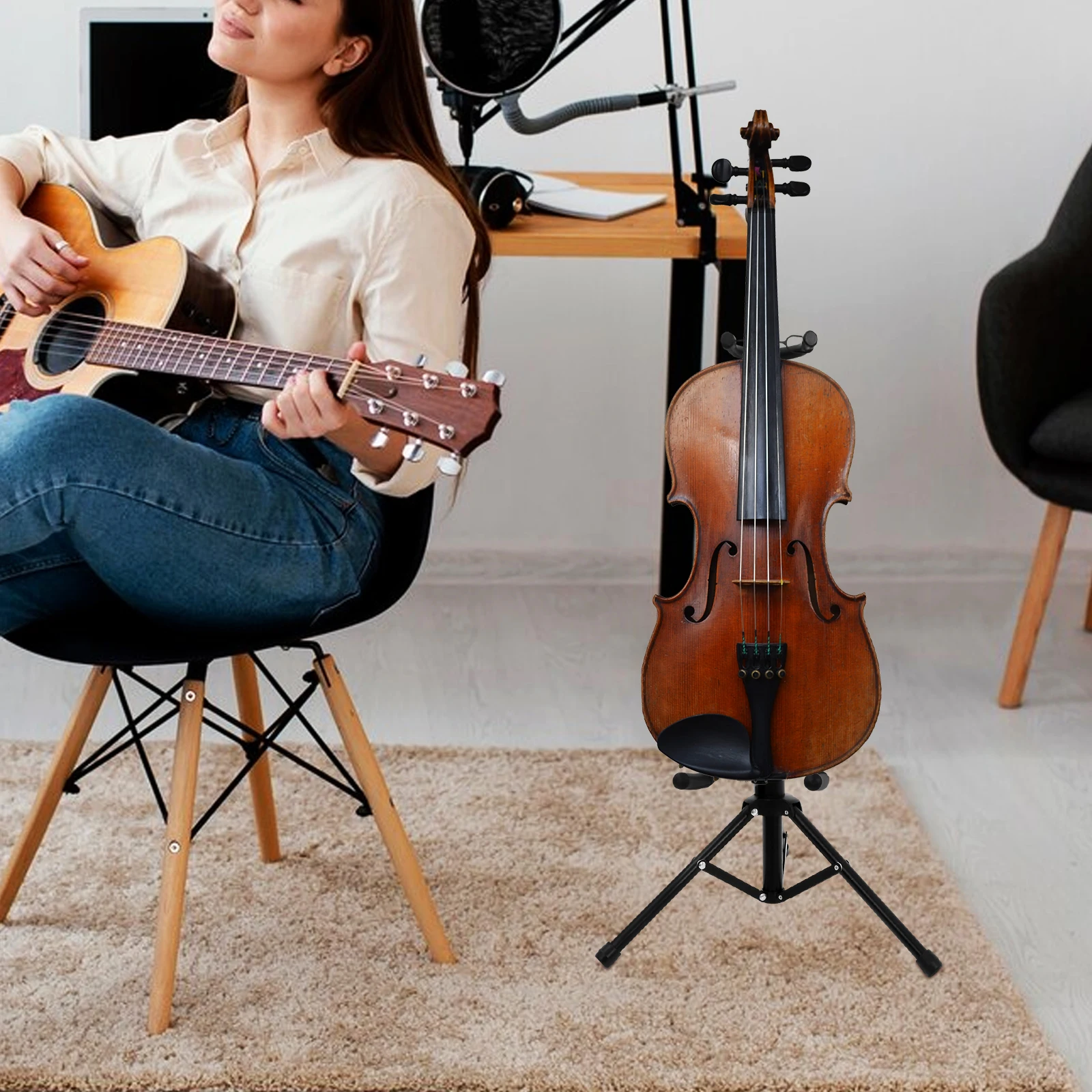 

1 pc Violin Stand Gravity Self-Locking Vertical Foldable Portable Tripod Bracket Display Floor Storage Rack Ergonomic Design