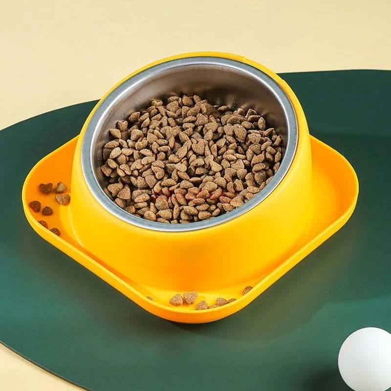 1pcs Slanted mouth cat bowl, dog food bowl, anti knock stainless steel bowl, water drinking integrated rice bowl