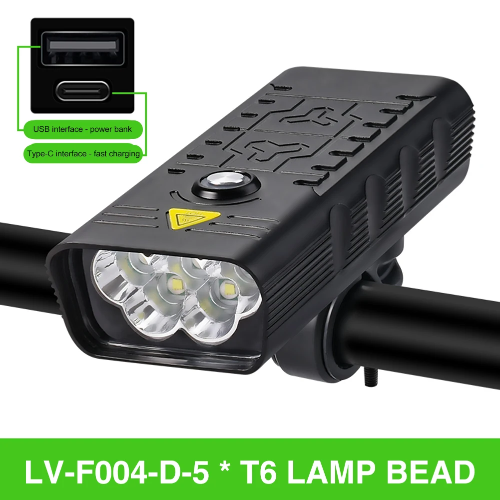 10000mAh Bike Light USB Rechargeable 5000 Lumens Bike Headlight 5LED Super Bright Flashlight Front Lights and Back Rear light