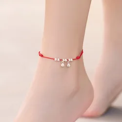 Lucky Bead Retro Chinese Style Chime Anklet for Women Hand-woven Red Rope Minimalist Accessories Gift for Students